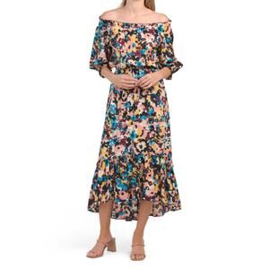 NWT Donna Morgan Off The Shoulder Printed Short Sleeve Midi Dress 14/Med